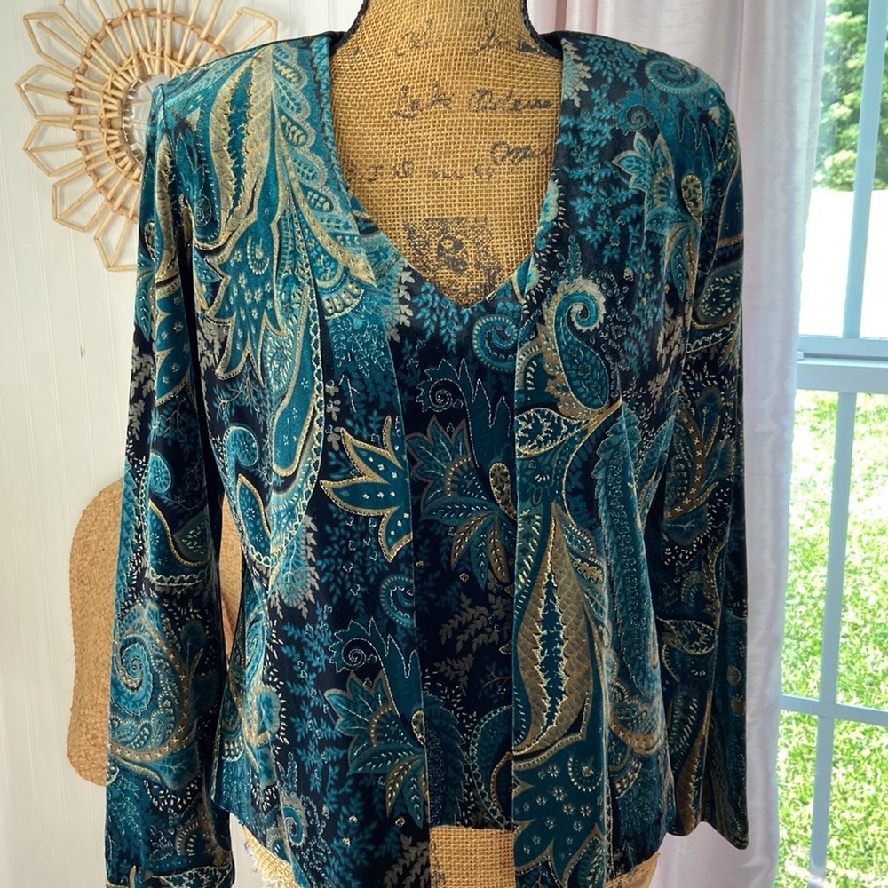 Vintage Xscape by Joanna Chen Velevet Tank Blazer Set Sz M